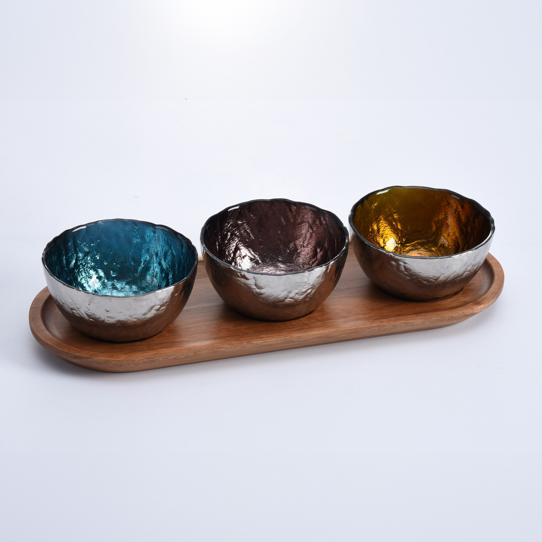 Image by Set Of 3 Colored Glass Bowls & Tray