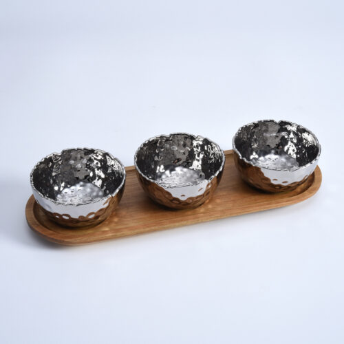 Image by Set of 3 Porcelain Bowls on Acacia Wood Tray