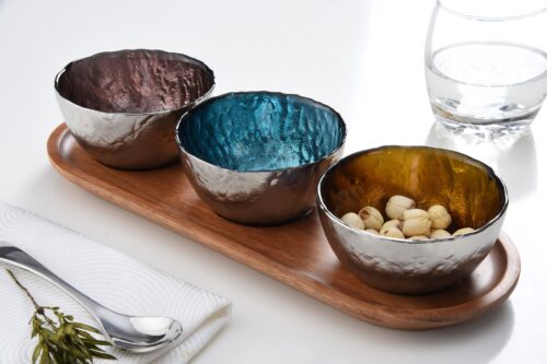 Image by Set Of 3 Colored Glass Bowls & Tray