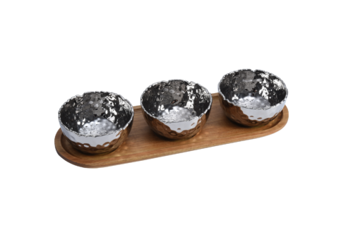 Image by Set of 3 Porcelain Bowls on Acacia Wood Tray