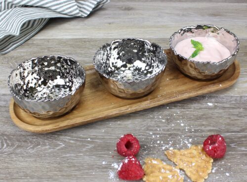 Image by Set of 3 Porcelain Bowls on Acacia Wood Tray
