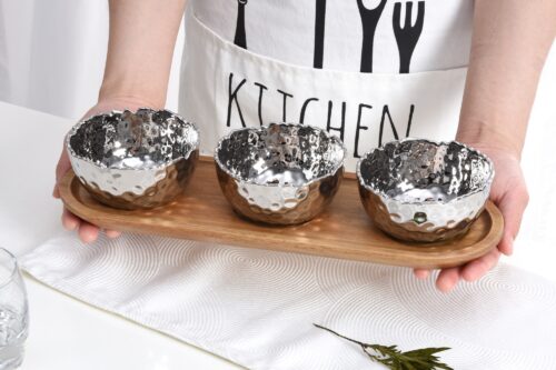 Image by Set of 3 Porcelain Bowls on Acacia Wood Tray