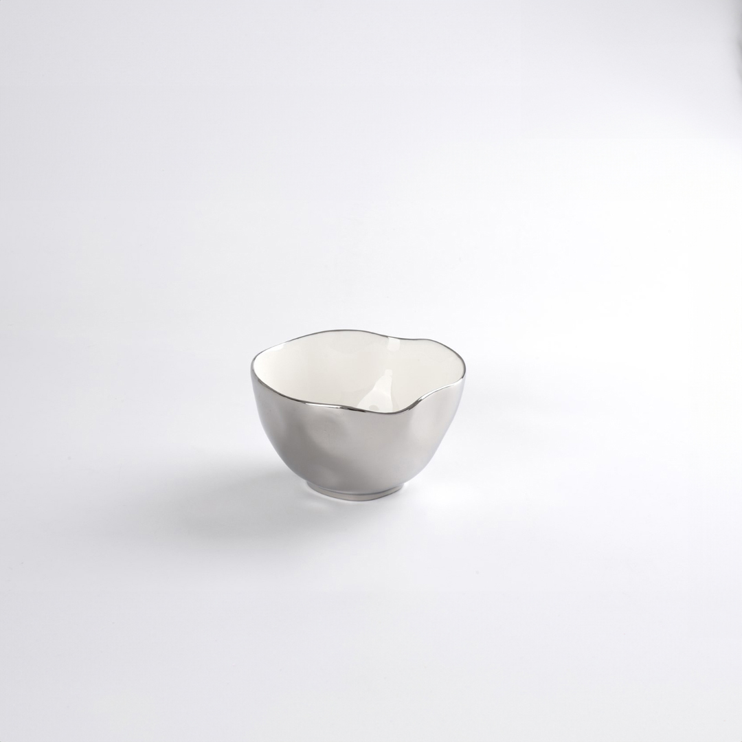 Pampa Bay White Ceramic with Silver Edge Small Bowl